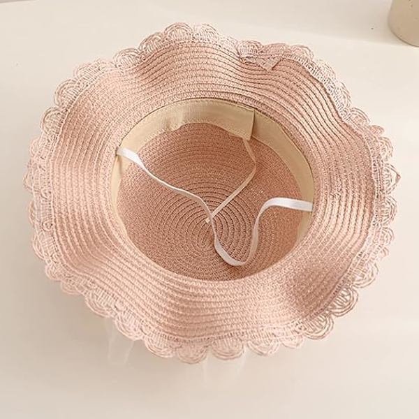 Tyttöjen kesäinen olkihattu aurinkosuoja visiiri hatut taitettava leveä lieri rusettinauha rantahattu 2-8 vuotiaille Pink