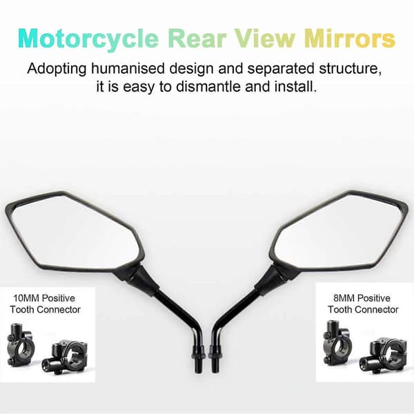 1 Par Motorcykelbackspeglar Motorcykel Elcykel Scooter Reflektorspeglar Fixerad Backspegelhållare 10 mm