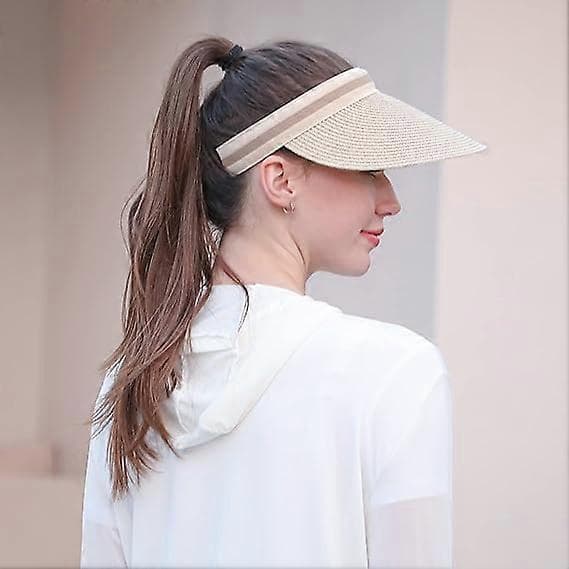 Damstor strandhatt med bred brätte, solhatt i strå, sommarhatt, solhatt Beige