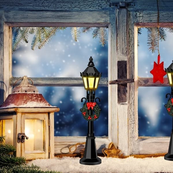 4 stk. julemini-gatelysmodeller, dukkehusgatelampe, miniatyrlandsbyveilampe for DIY mikrolandskap, tilbehør til eventyrhage