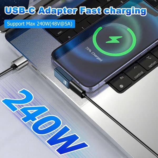 2-pack USB C 90° 80 Gbps USB C hane till hona 240W Thunderbolt 5 förlängningsadaptrar för iPhone 15/16, surfplatta, telefon