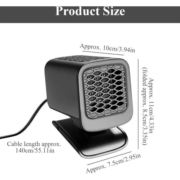 12V Bilvarmer, 120W Bilvarmer, Cigarettænder Bilvarmer, 360° Rotation, 2 Tilstande, Bærbar Bilvarmer, Universal Pasform til de fleste biler