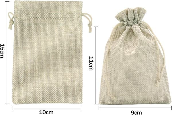 Juteposer, 10 x 15 cm, små gaveposer til smykker, DIY, håndværk, bryllup, fest, jul, 30 stk. (primærfarve)