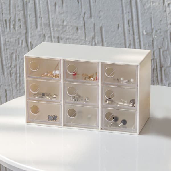 -Venlig Desktop Gennemsigtig Plast Opbevaringsboks Skab til Småting Makeup Event Organizer 4 Celler Hvid