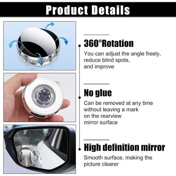 2-delt blindsone speil for bakspeil, blindsone speil, blindsone speil for bil, HD bil speil 360 runde auto speil, bil blind