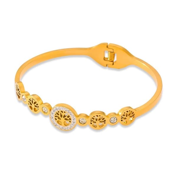 Dame 18K Guldbelagt Rustfrit Stål Livets Træ Zirkon Armbånd