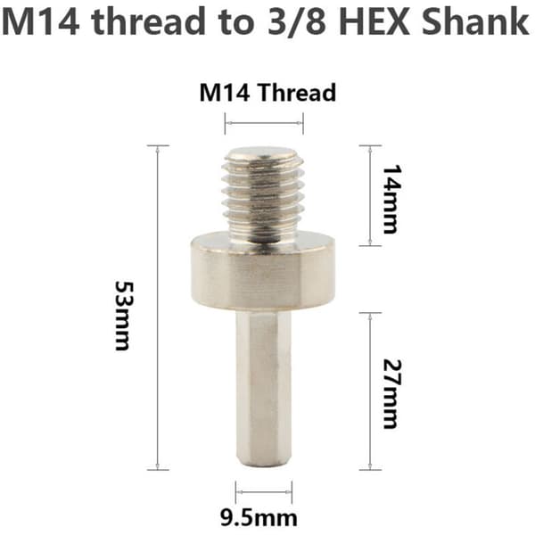 Diamantborebitsadapter - 2 stk M14-gjenge til 3/8 sekskantet skaft Diamanthullsagadapter for elektrisk håndbor