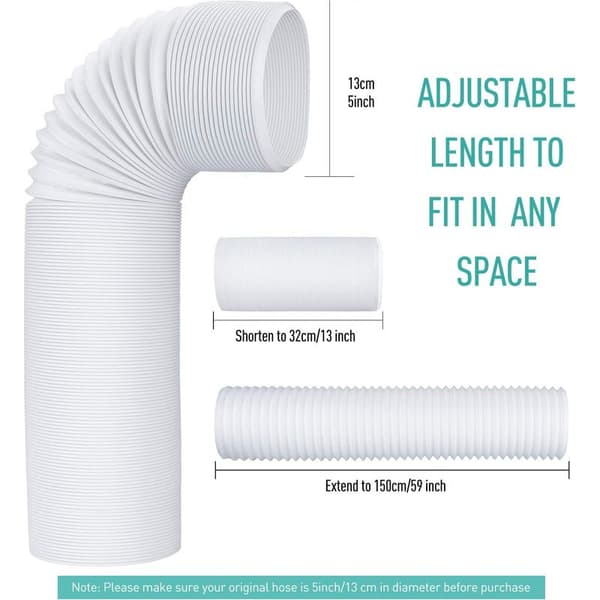 Udstødningsslange til bærbar aircondition, 13 cm diameter, fleksibelt PP-materiale, universel ventilationsslange, udstødningsslangesæt til aircondition