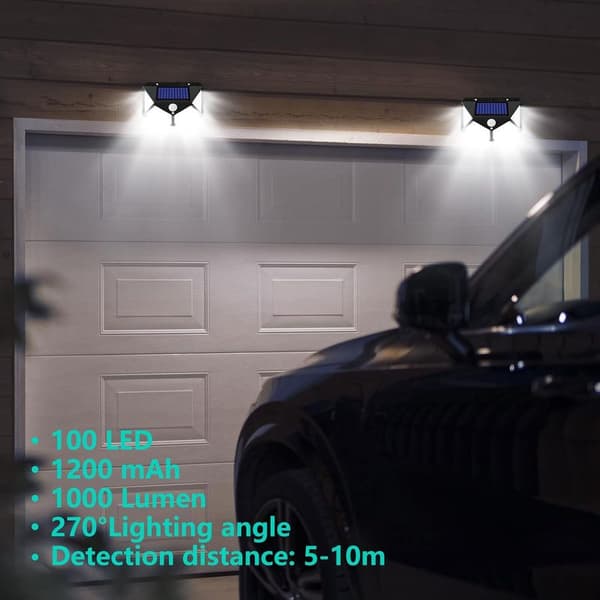 Utendørs solcellelampe med bevegelsessensor, LED-flomlys, utendørs vegglampe, IP65 vanntett solcelle-spotlight, 3 moduser, belysning for hage, garasje,