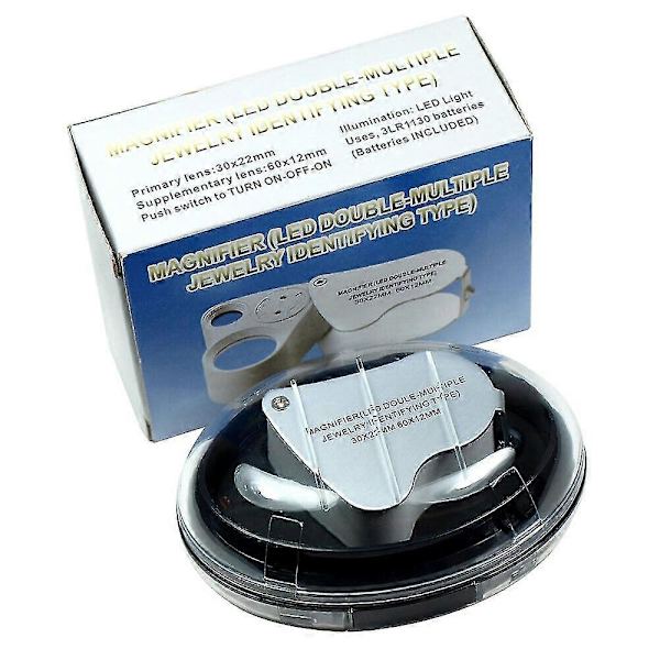 30X - 60X Juvelerlupe med lys og LED-lys