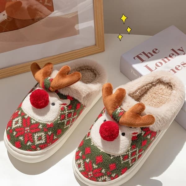 Tofflor - Tofflor - Jul - Julklapp - Halkfria - Halkfri sula - med plyschfoder - Comfeet - Varma - Kvinnor och Män 39/40 - Grön