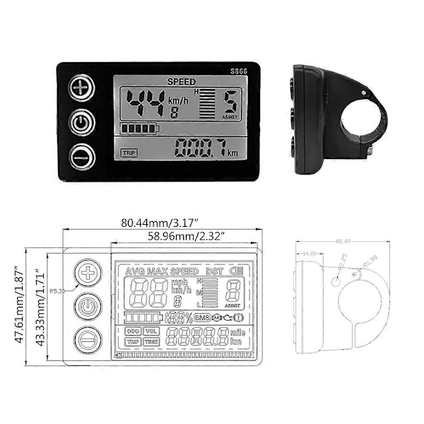 Elektrisk Sykkel S866 LCD-Display 24V36V48V Kontrollpanel Vanntett Plugg