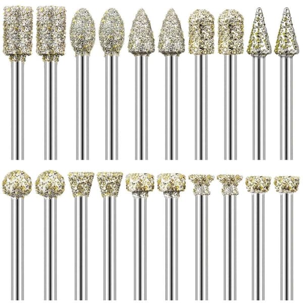 Set med 20 1/8\" diamantstift för polering, slipning och gravering på sten, glas, keramik. Dremel-kompatibel.