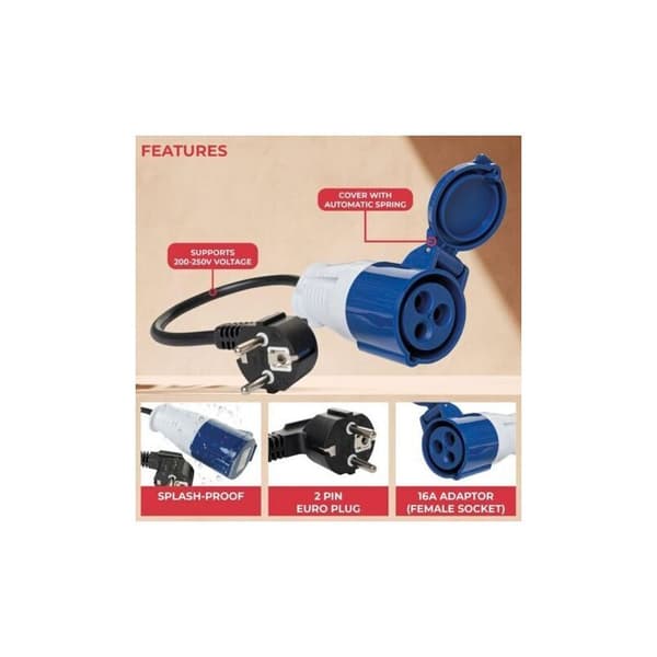 CEE-adapter, Schuko-plugg til CEE-kontakt, 230V 32A, for camping og bobiler
