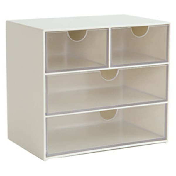 -Venlig Desktop Gennemsigtig Plast Opbevaringsboks Skab til Småting Makeup Event Organizer 4 Celler Hvid
