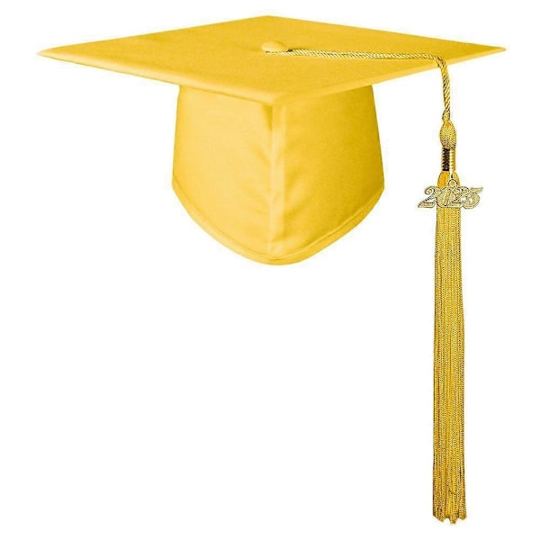 Matt Gradueringshatt for Voksne Unisex Justerbar Bachelorhatt med 2025-Charm Lange Dusker Gradueringsantrekk Bachelorhatt for College Gradueringsbilder Pa Yellow