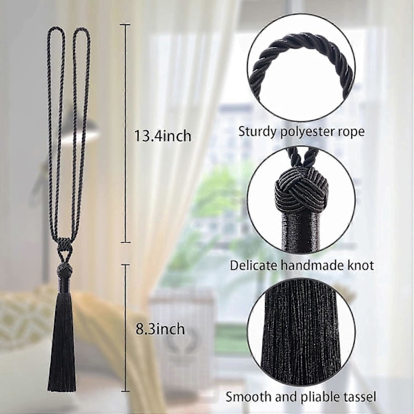 lly 2 kpl Pitkät Hapsunauhat Verhoille Käsintehdyt Punotut Köysisolmut Verhojen Kiinnikkeet Eurooppalaiseen Tyyliin Koristeelliset Verhonpidikkeet Kotiin ja Toimistoon Tuulta Vastaan Black 4 Pack