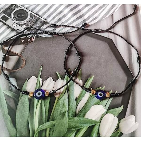 Ondskefullt öga-armband 7 knutar Lyckoarmband Justerbart Kabbalah-snöre