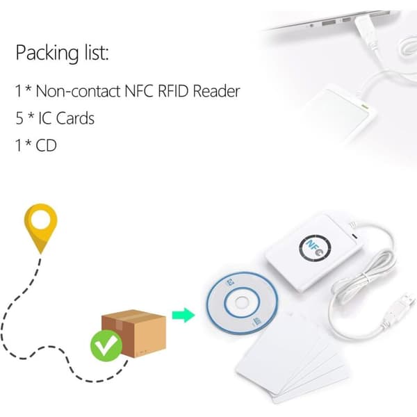 NFC RFID-læser, ACR122U Smart Card-læser, NFC RFID Smart Card-læser, ISO 14443A/B RFID-læser med gratis software, hvid