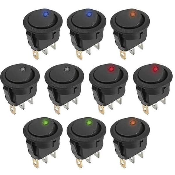 12V DC 12V 20A 3-pins SPST Låsende Rund Vippebryter, 10 Stykker, 5 Farger, for Bil, Lastebil, Båt