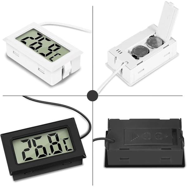 Mini LCD digitalt termometer til køleskab, fryser, akvarium - Sort og hvid (pakke med 4)