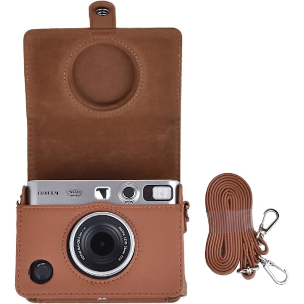 Mini EVO Kameraväska Kompatibel med Fuji Instax Mini EVO Instantkamera med Justerbar Axelrem i Brun Lychee-Textur Horisontell Stil