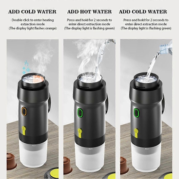 Kannettavat sähköiset espressokeittimet, 3-in-1 matkahöyrykeitin retkeilyautoon, USB-lataus ja langaton lämmitys, ihanteellinen matkailuautoon, patikointiin, toimistoon Green