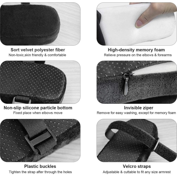 Vadderade Armstöd / Armstödskuddar för Stolar Svart 2-pack