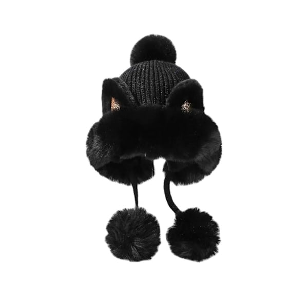 Damernas Två Boll Kattöron Öronlapp Beanie Varm Stickad Hattar Fluffig Plysch Tjock Päls Vinterhatt Khaki