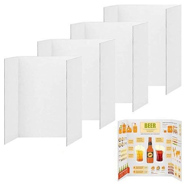 4 stk. Tri-Fold Plakatkartong Små Hvite Presentasjonskartonger Bølgepapp Displaykartong Business Display Trifold Panel Jikaix