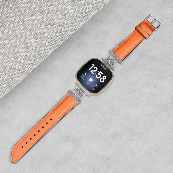 Äkta läderarmband i M-form för Fitbit Versa 3/Versa 4/Sense/Sense 2 Orange Fitbit Versa 3
