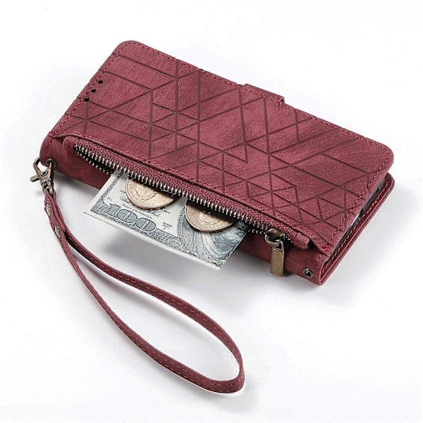 Til TCL 50 Pro NxtPaper 5G Etui Lynlås Tegnebog Geometri Linjer Læder Telefon Cover - Rød Multicolor Red