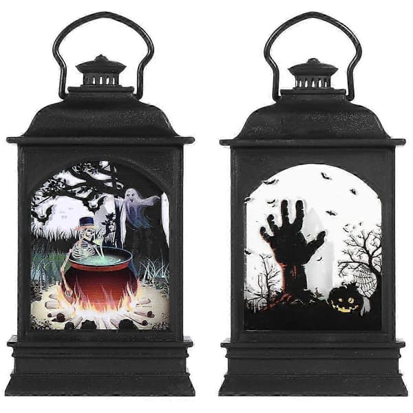 2025 2 STK Halloween Dekor Flat Lampe Bærbar Nattlys Layout Prop Tilfeldig Stil