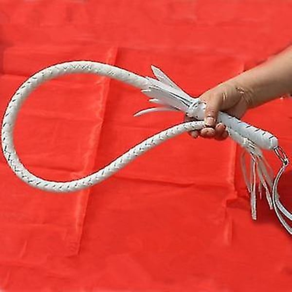Skridsikkert læderhåndtag i træ, ridepiske, rideudstyr til væddeløb 80cm Leather White