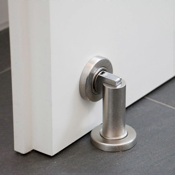 Magnetisk dørstopper - Dørholder i rustfrit stål look inkl. fastgørelsesmateriale - Magnetisk dørstopper til gulv- og vægmontering