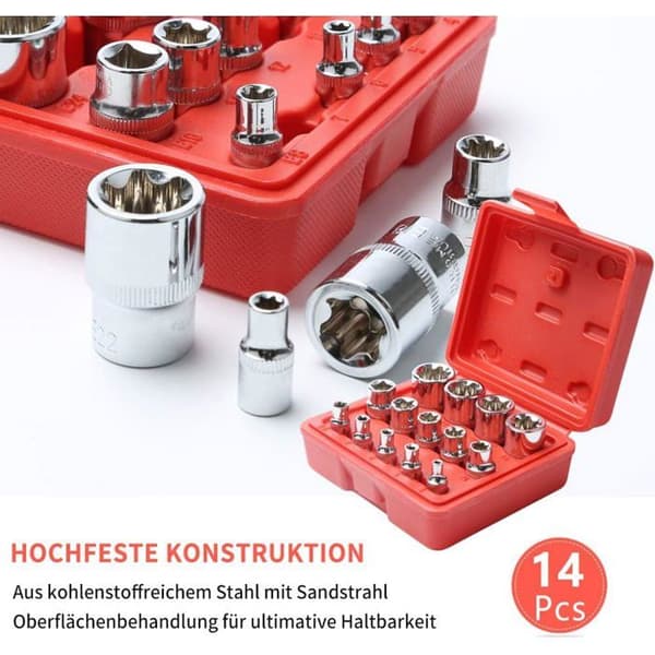 Stjernepipe-sett, 14 utvendige Torx-piper, Torx-pipesett i Cr-V-stål, 3 spesifikasjoner