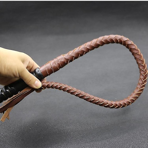Skridsikkert læderhåndtag i træ, ridepiske, rideudstyr til væddeløb 70cm Leather Brown