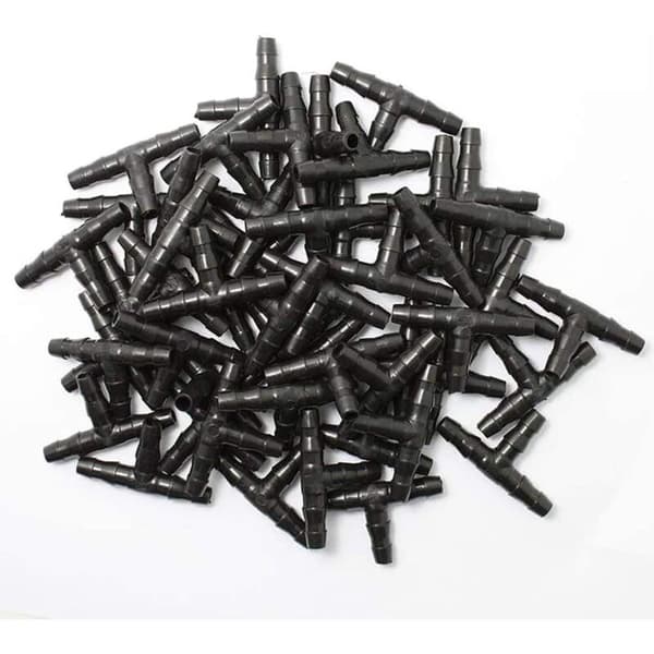 100 stk. modhager drypvandingsforbindere, 4/7 mm universel modhager T-slange, velegnet til 4/7 mm drypvandingssystemer til haven