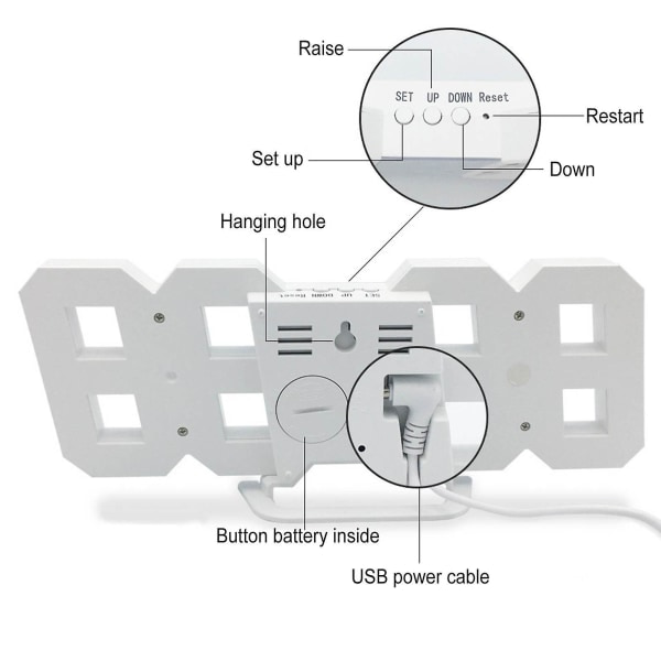 LED Digital Väggklocka med Glödande Nattläge Justerbar Elektronisk Bordsklocka Väggklocka Dekoration Vardagsrum LED-Klocka [dB} Vit White