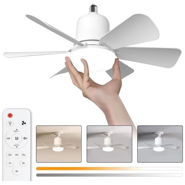 Loftventilator med lys, 30W Loftventilatorlampe med E27 fatning, Dæmpbar LED Loftventilator til soveværelse, stue, 3 hastigheder, 6 blade (Hvid 30w)