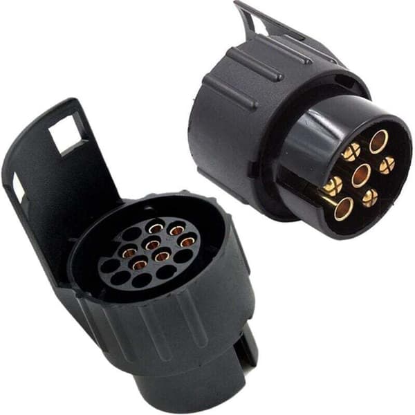 Sæt med 2 adapterstik, 13 til 7 ben, i henhold til ISO 11446 og ISO 1724, til 12V trailersystemer, trailer-til-bil tilslutningsstik