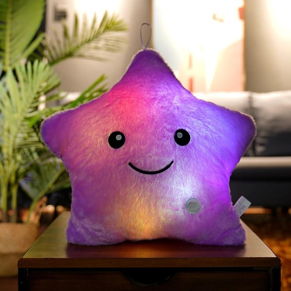 Glödande stjärna plysch kudde, LED nattljus kudde plysch leksak Purple