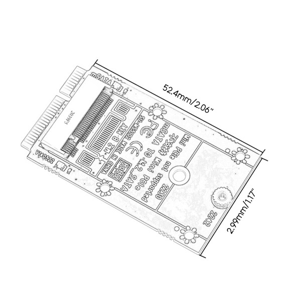 MSATA-M.2 SATA -sovitinlaajennuskortti tukee SSD 2230 2242 6Gbps nopeaa