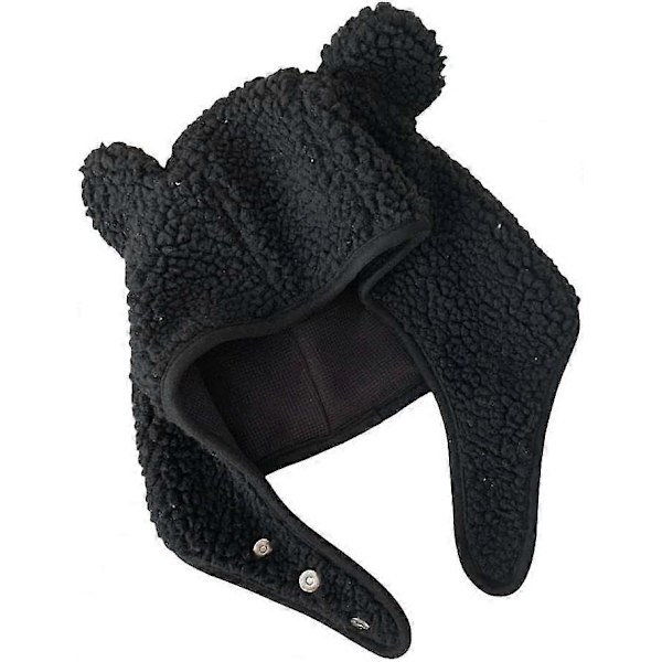 Fleece Beanie-luer for Kvinner og Menn - Bjørn Sikkerhetslue med Magnetisk Spenne og Øreklaffer - Søt Utehatt for Vinteren Black
