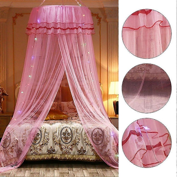 Rund Baldakin Prinsesse Stil Myggenet Seng Gardiner Net (Pink)