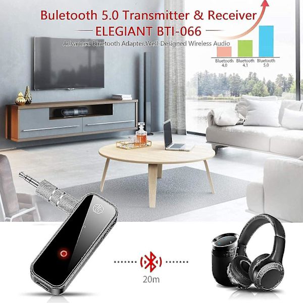 （59.5*22*12mm）Bluetooth Bil Bluetooth Receiver Adapter Jack Bluetooth5.0 Bluetooth Transmitter, Blå