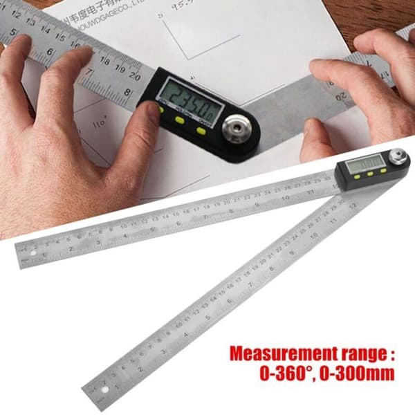 Elektronisk vinkelmåler i rustfrit stål 0-300 mm, digital goniometer, vinkelsøger, geringsmåler