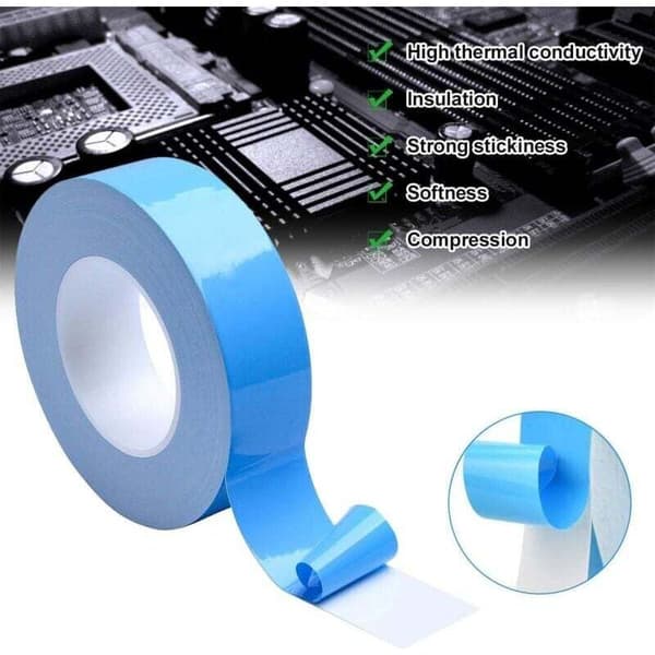 Dobbeltsidig termisk teip, 25 m × 20 mm, for kjøleribber, IGBT-er, CPU-er, GPU-er
