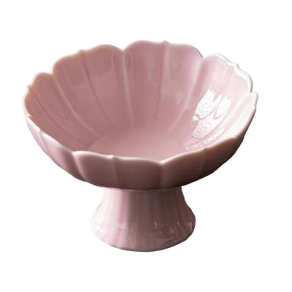 Keramisk fruktskål med fot, dessertställ för vardagsrum och matbord Pink
