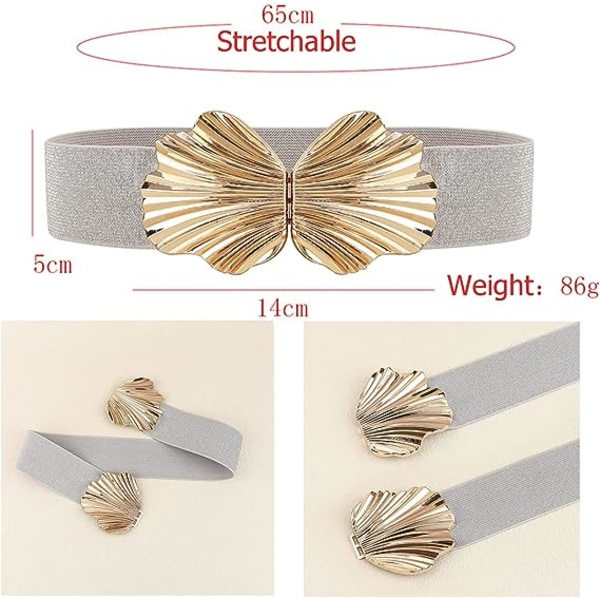 Elastiskt midjebälte för kvinnor, stretchbälten för kjolar, kappa, blus, tröja (silver)